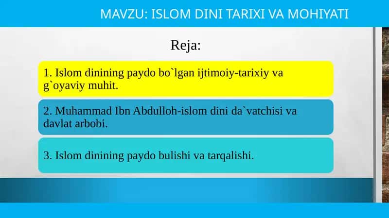 ISLOM DINI TARIXI VA MOHIYATI