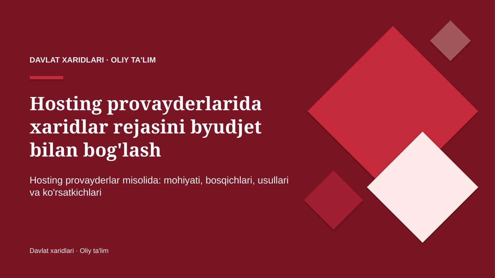 Hosting provayderlarida xaridlar rejasini byudjet bilan bog'lash