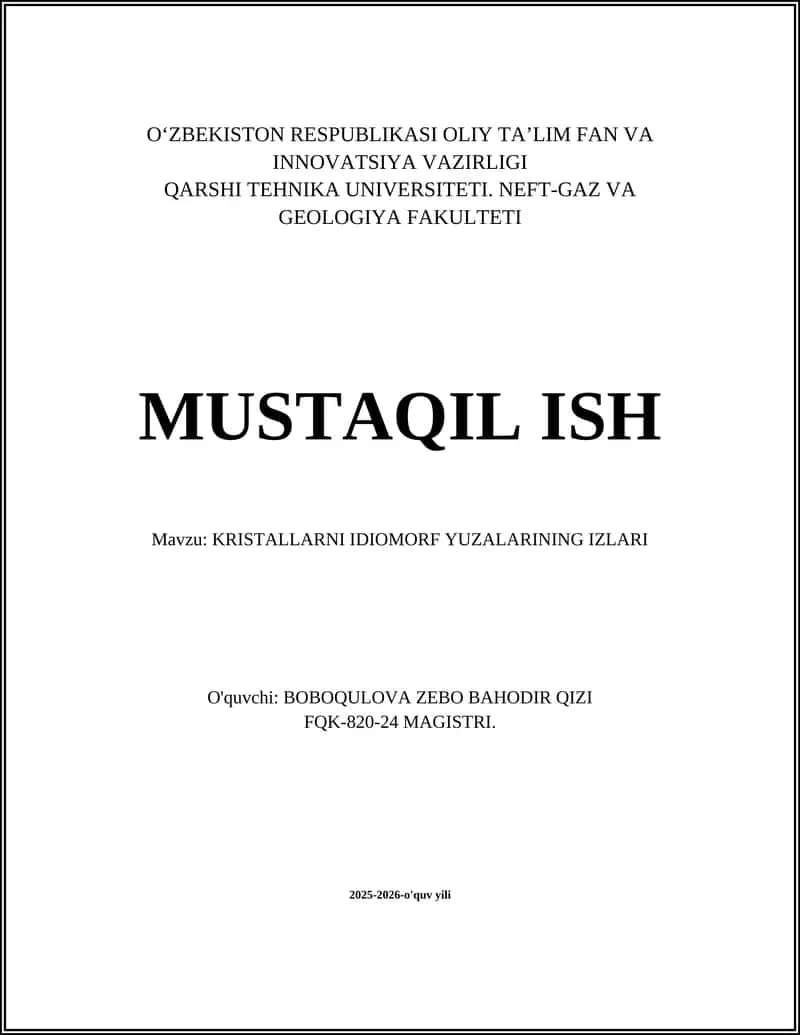 KRISTALLARNI IDIOMORF YUZALARINING IZLARI