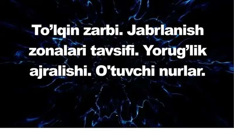 To'lqin zarbi. Jabrlanish zonalari tavsifi. Yorug'lik ajralishi. O'tuvchi nurlar
