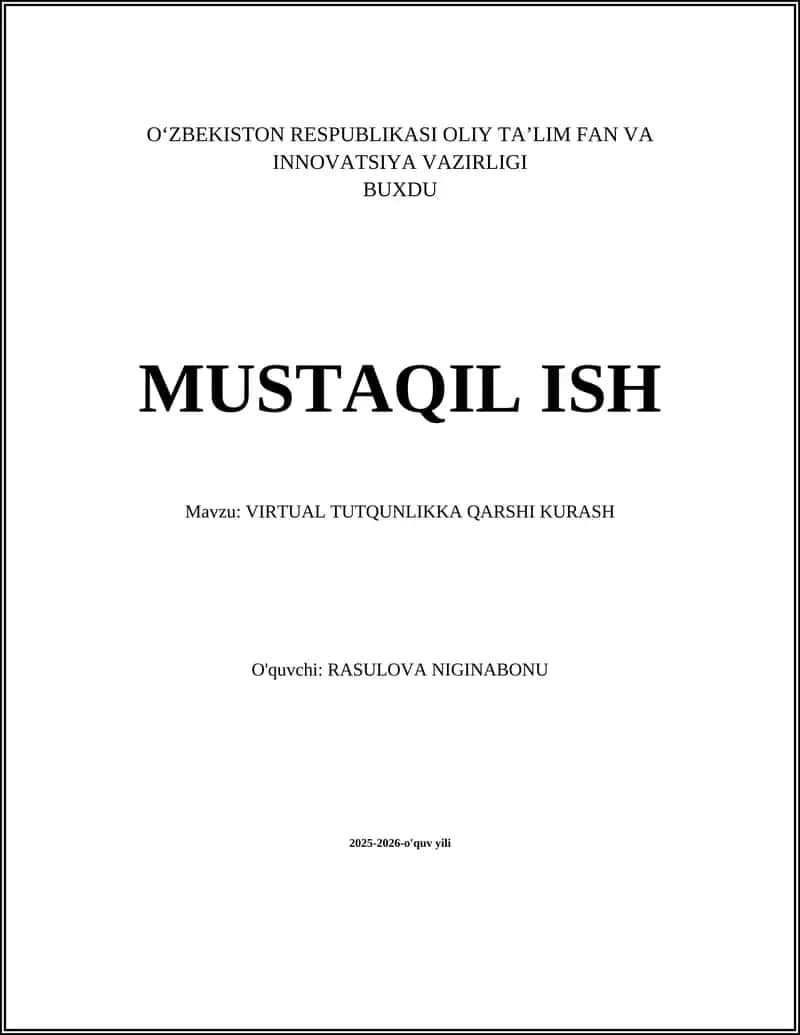 VIRTUAL TUTQUNLIKKA QARSHI KURASH