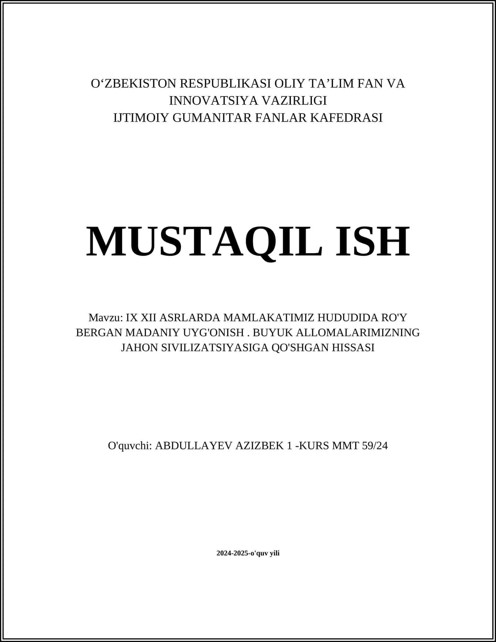 IX-XII asrlarda Mamlakatimiz hududida madaniy uyg'onish