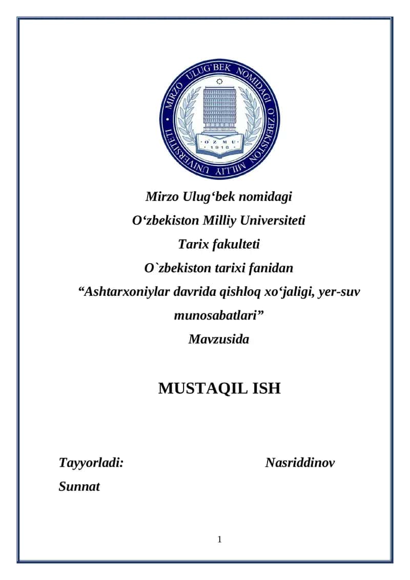 “Ashtarxoniylar davrida qishloq xoʻjaligi, yer-suv munosabatlari”