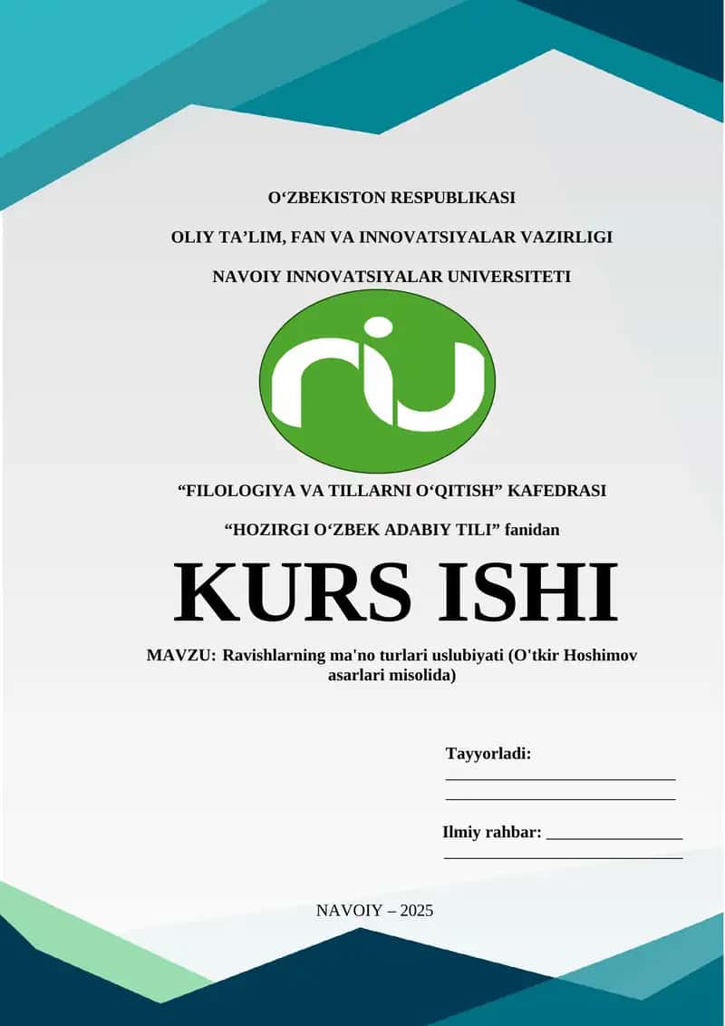 Ravishlarning ma'no turlari uslubiyati (O'tkir Hoshimov asarlari misolida)