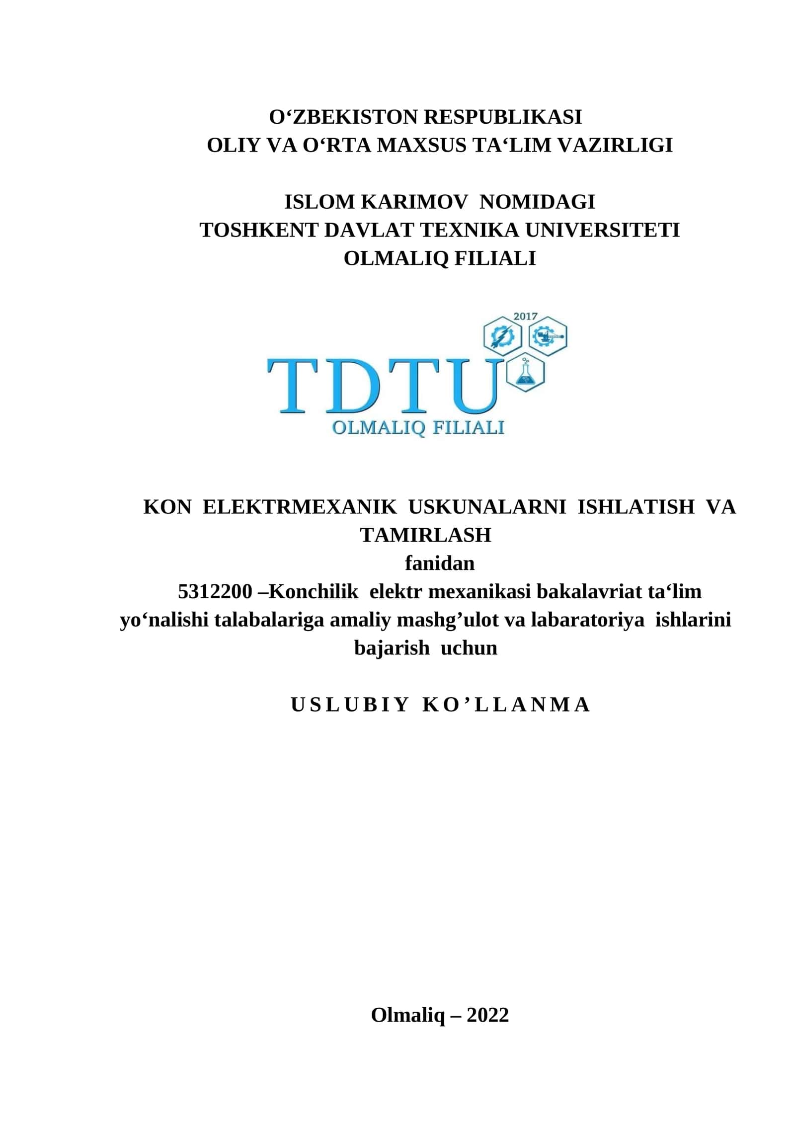 KON ELEKTRMEXANIK USKUNALARNI ISHLATISH VA TAMIRLASH