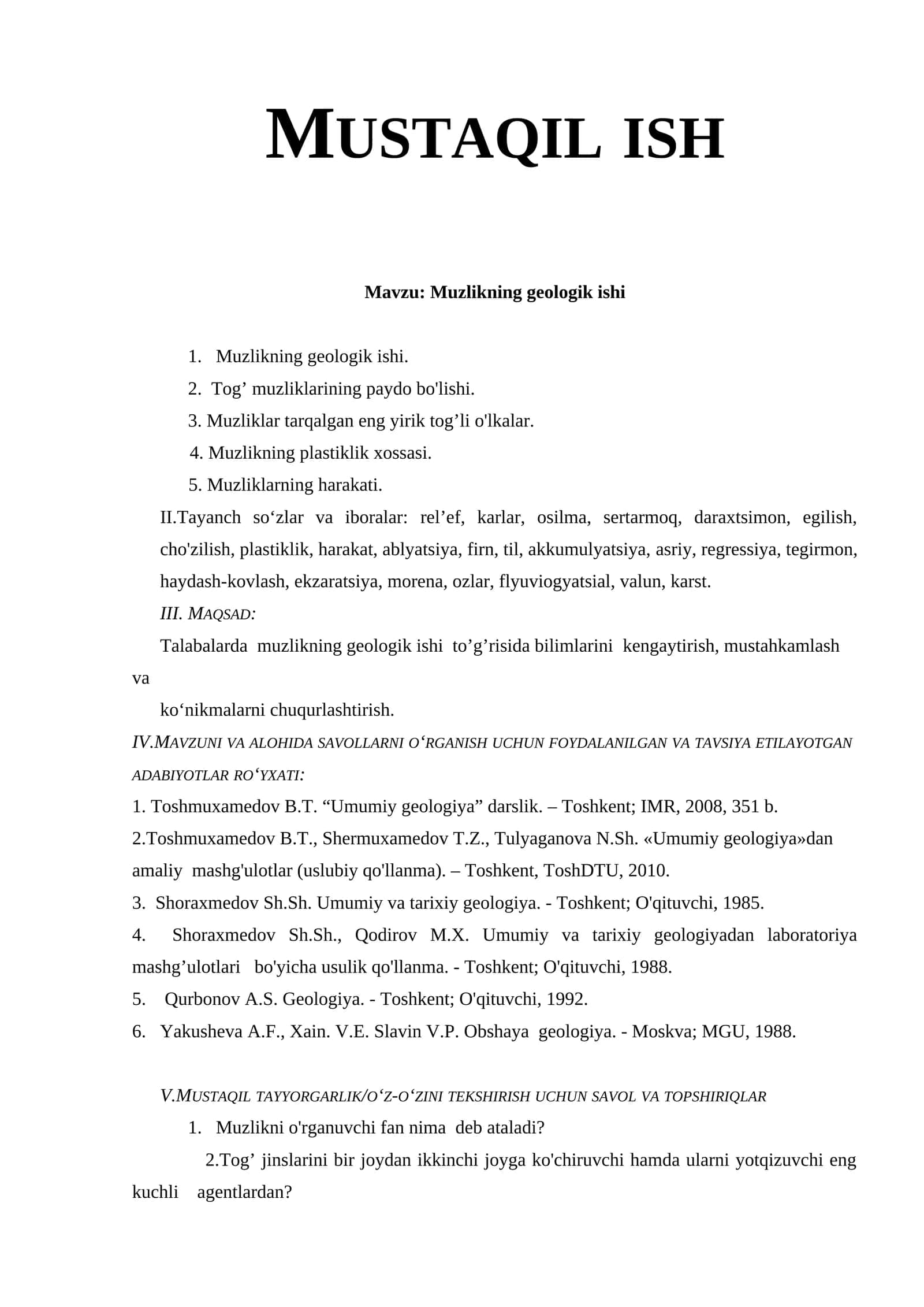 Muzlikning geologik ishi