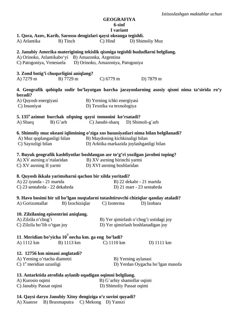 GEOGRAFIYA 6-sinf I variant
