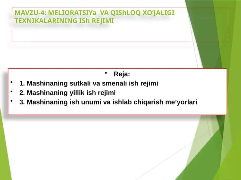MELIORATSIYa VA QIShLOQ XO‘JALIGI TEXNIKALARI