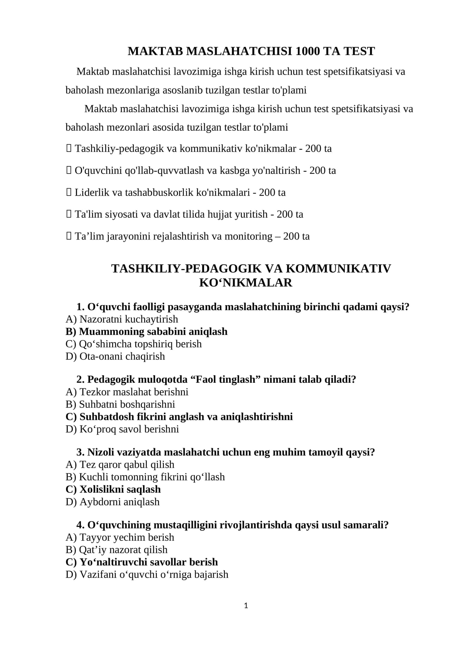 MAKTAB MASLAHATCHISI 1000 TA TEST