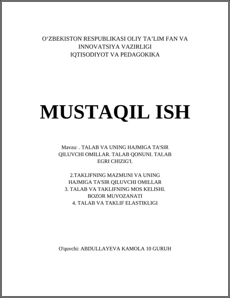 Talab va uning hajmi