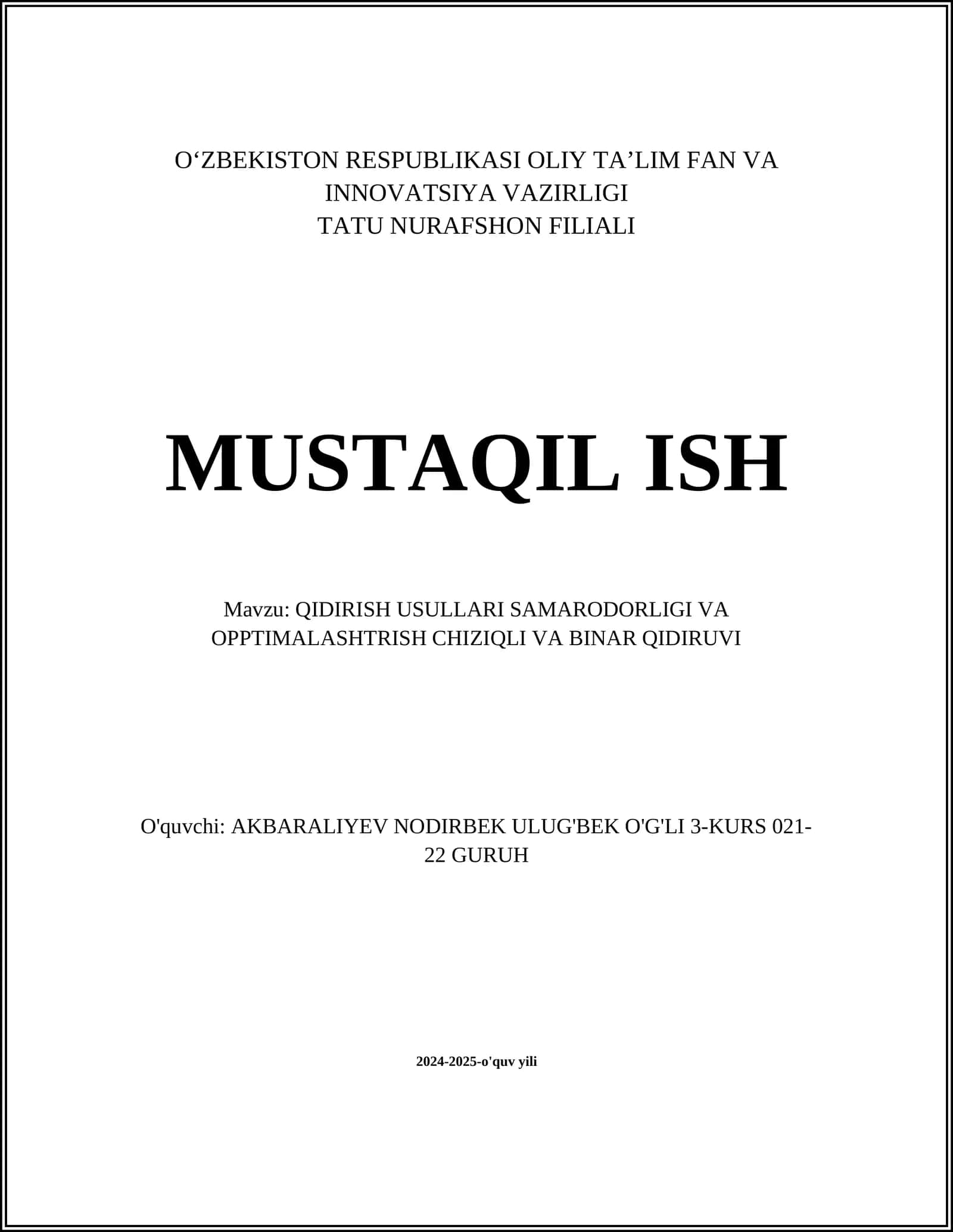 Qidirish Usullari Samarodorligi va Opptimalashtrish Chiziqli va Binar Qidiruvi
