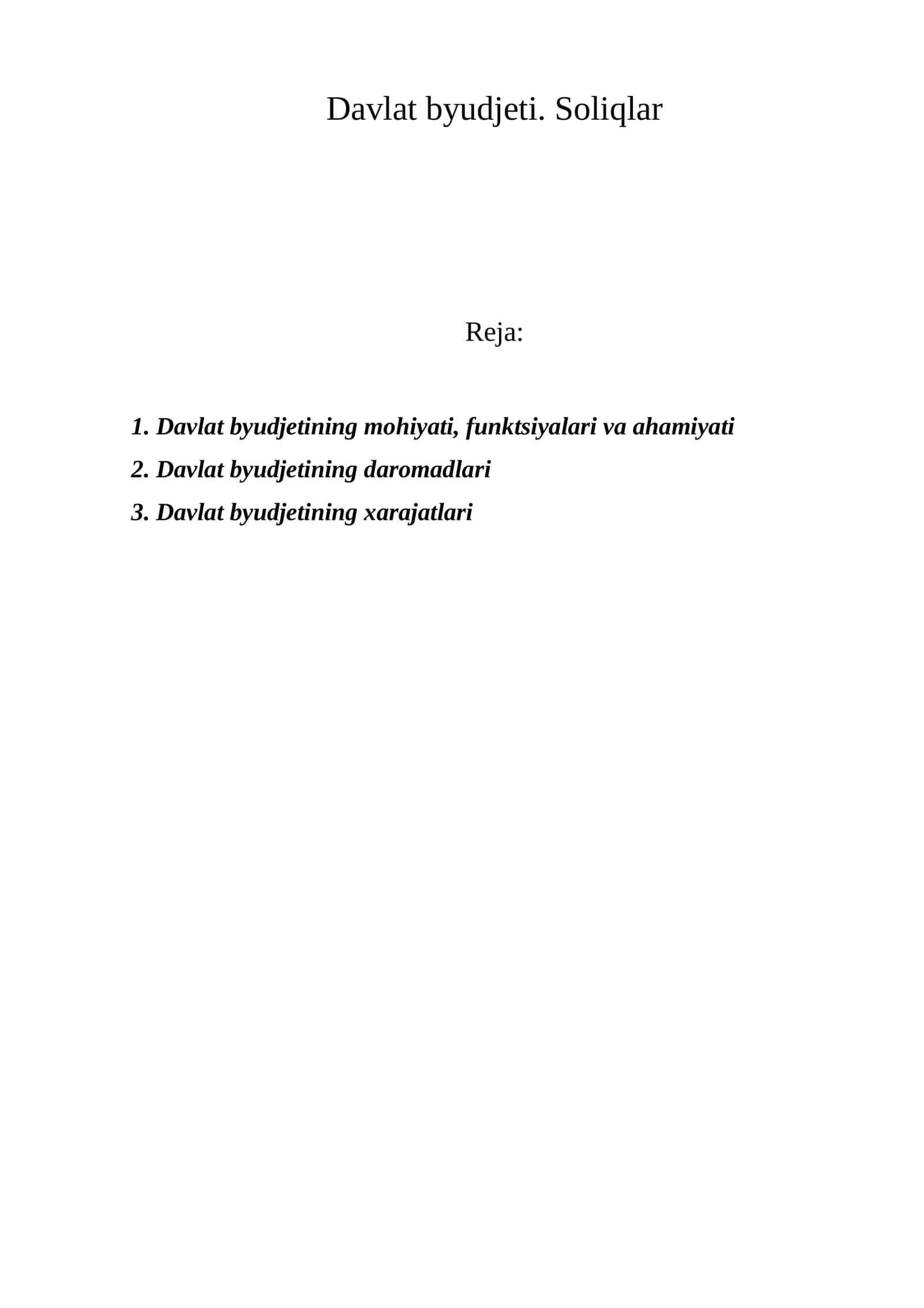 Davlat byudjeti. Soliqlar