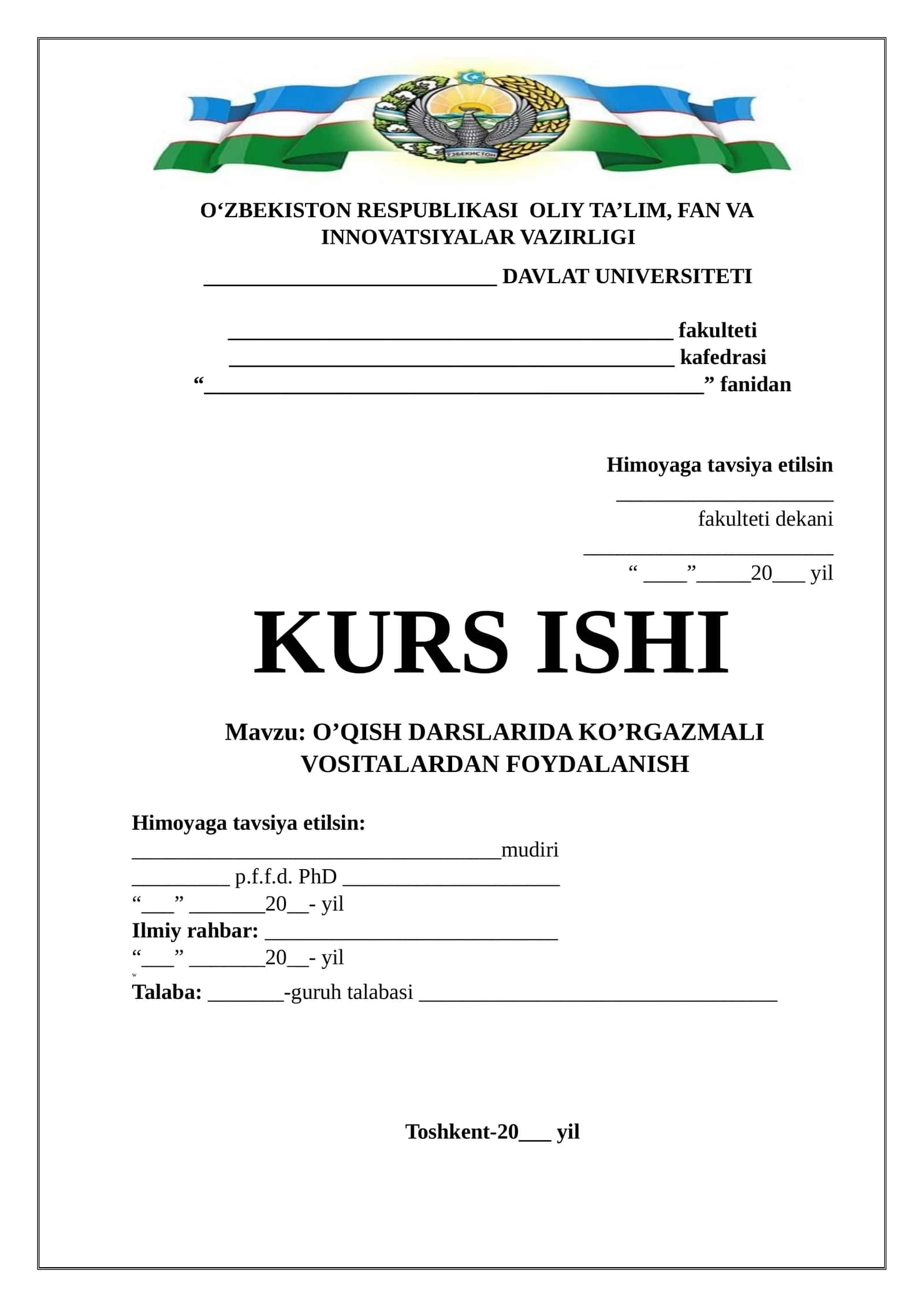 O’QISH DARSLARIDA KO’RGAZMALI VOSITALARDAN FOYDALANISH