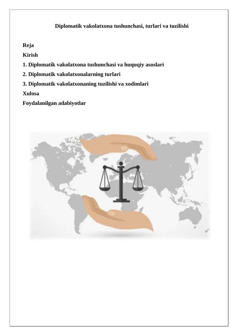 Diplomatik vakolatxona tushunchasi, turlari va tuzilishi