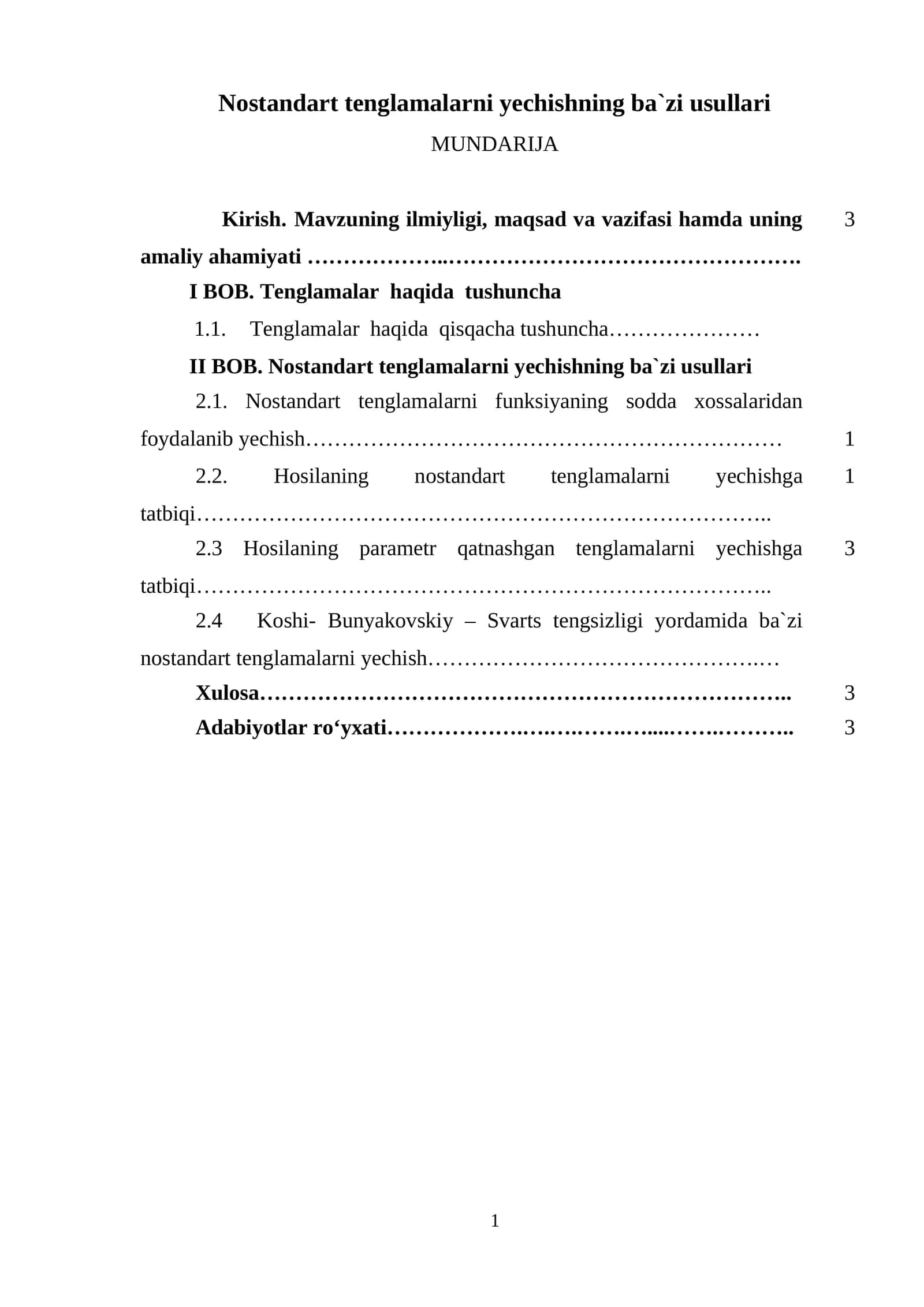 Nostandart tenglamalarni yechishning ba`zi usullari
