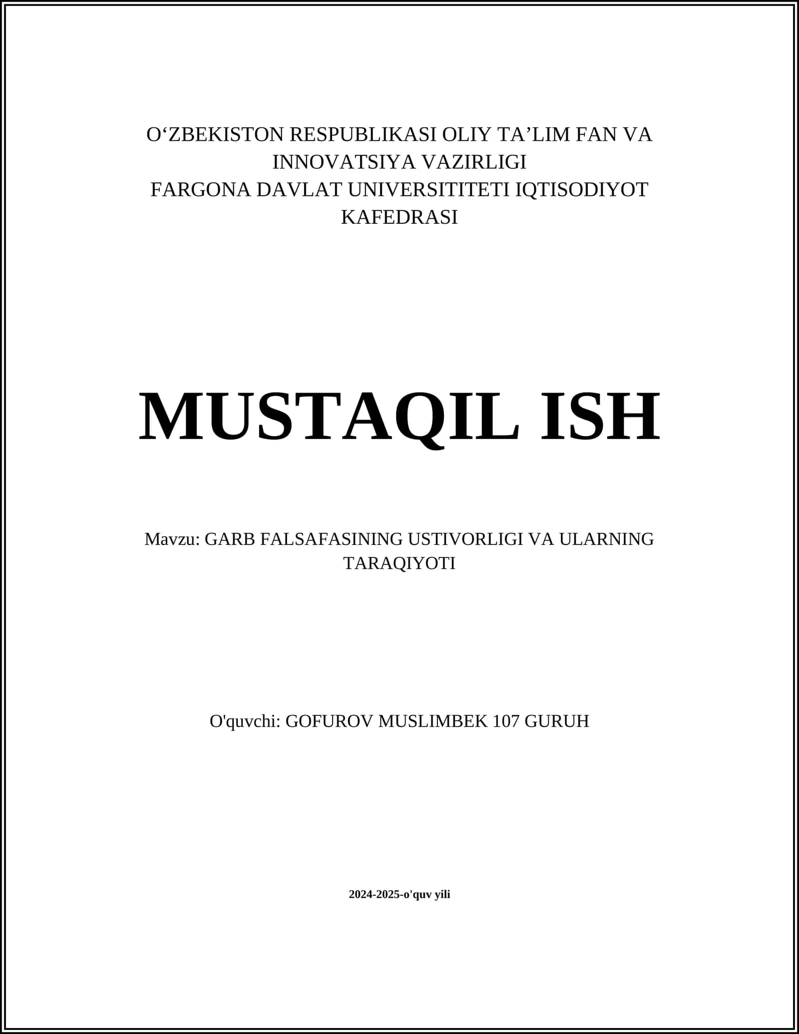 G'arb falsafasining rivojlanish bosqichlari