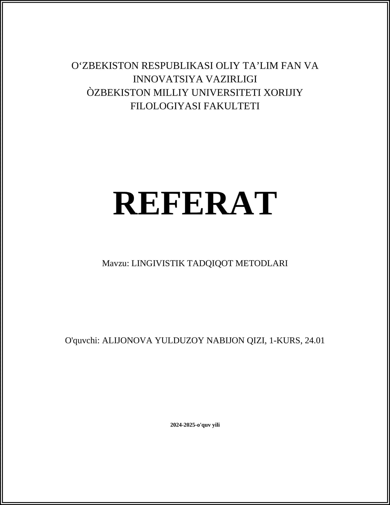 LINGIVISTIK TADQIQOT METODLARI