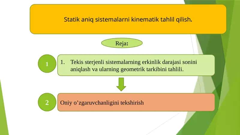 Statik aniq sistemalarni kinematik tahlil qilish
