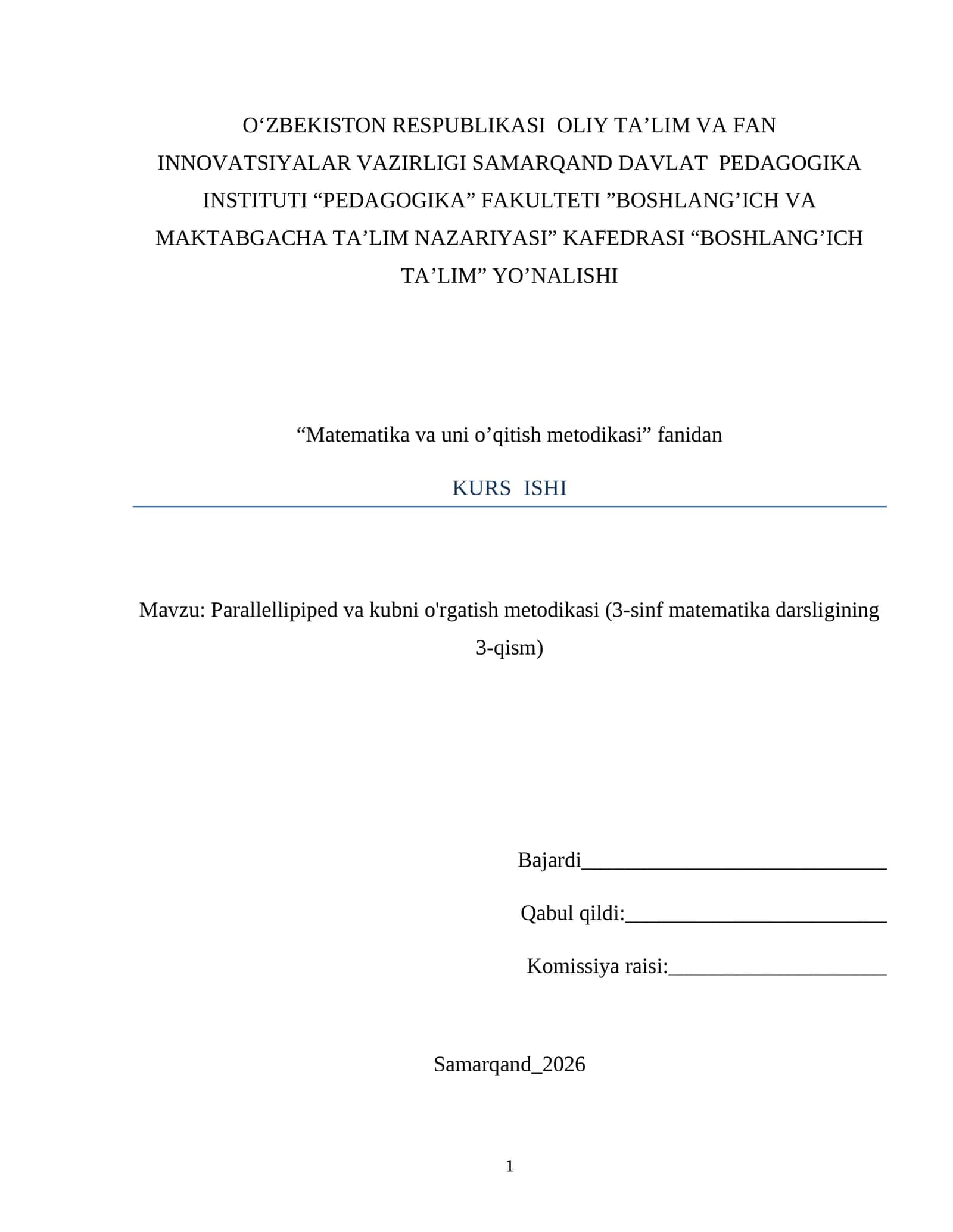Parallelepiped va kubni o'rgatish metodikasi (3-sinf matematika darsligining 3-qism)