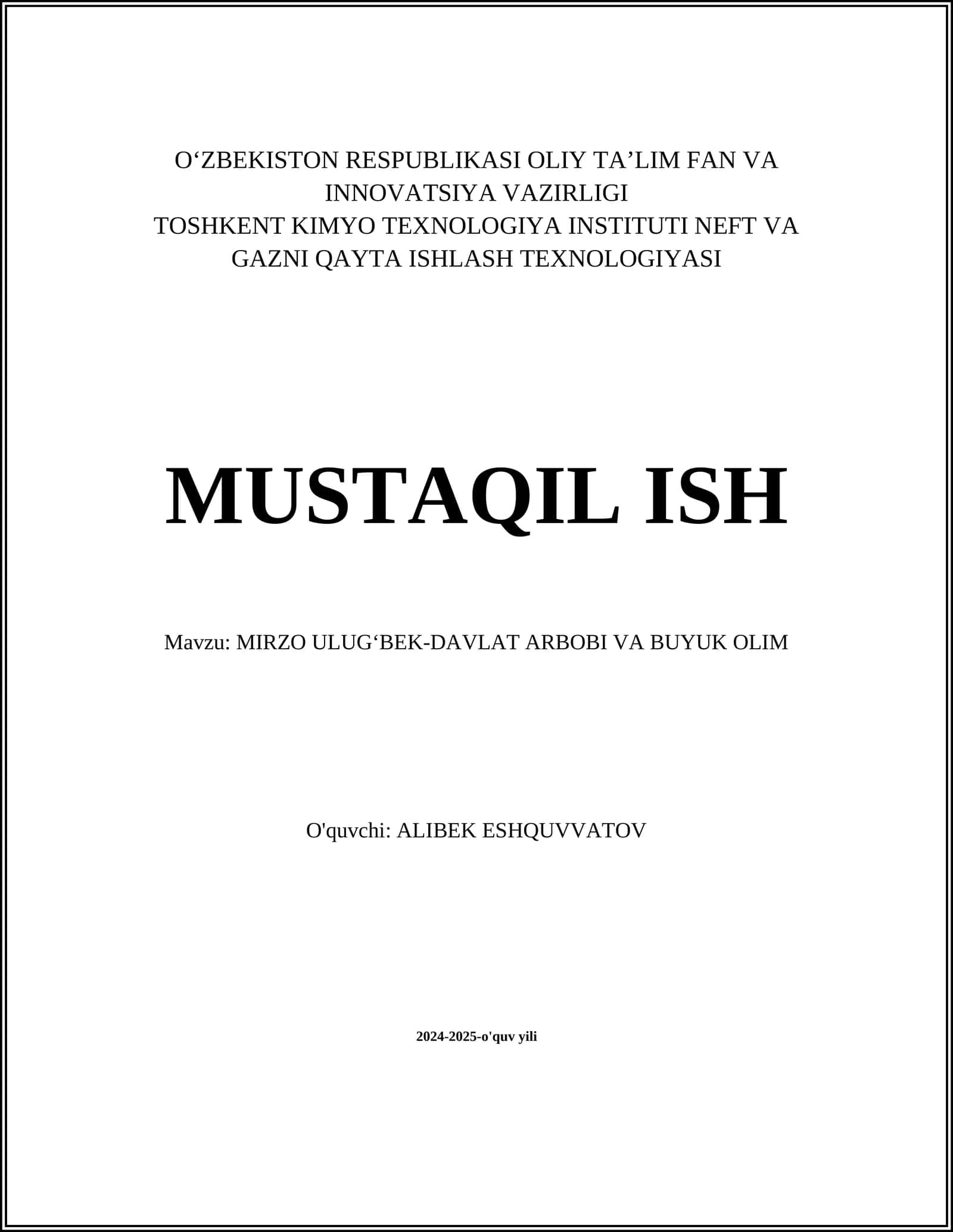 MIRZO ULUGʻBEK-DAVLAT ARBOBI VA BUYUK OLIM