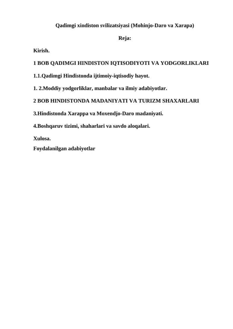 Qadimgi xindiston svilizatsiyasi (Mohinjo-Daro va Xarapa)