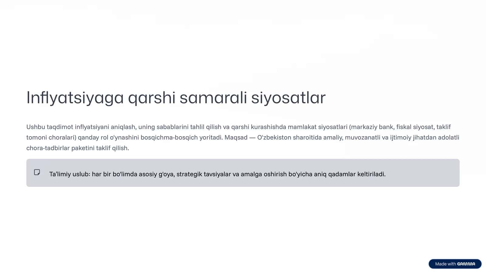 Inflyatsiyaga qarshi samarali siyosatlar