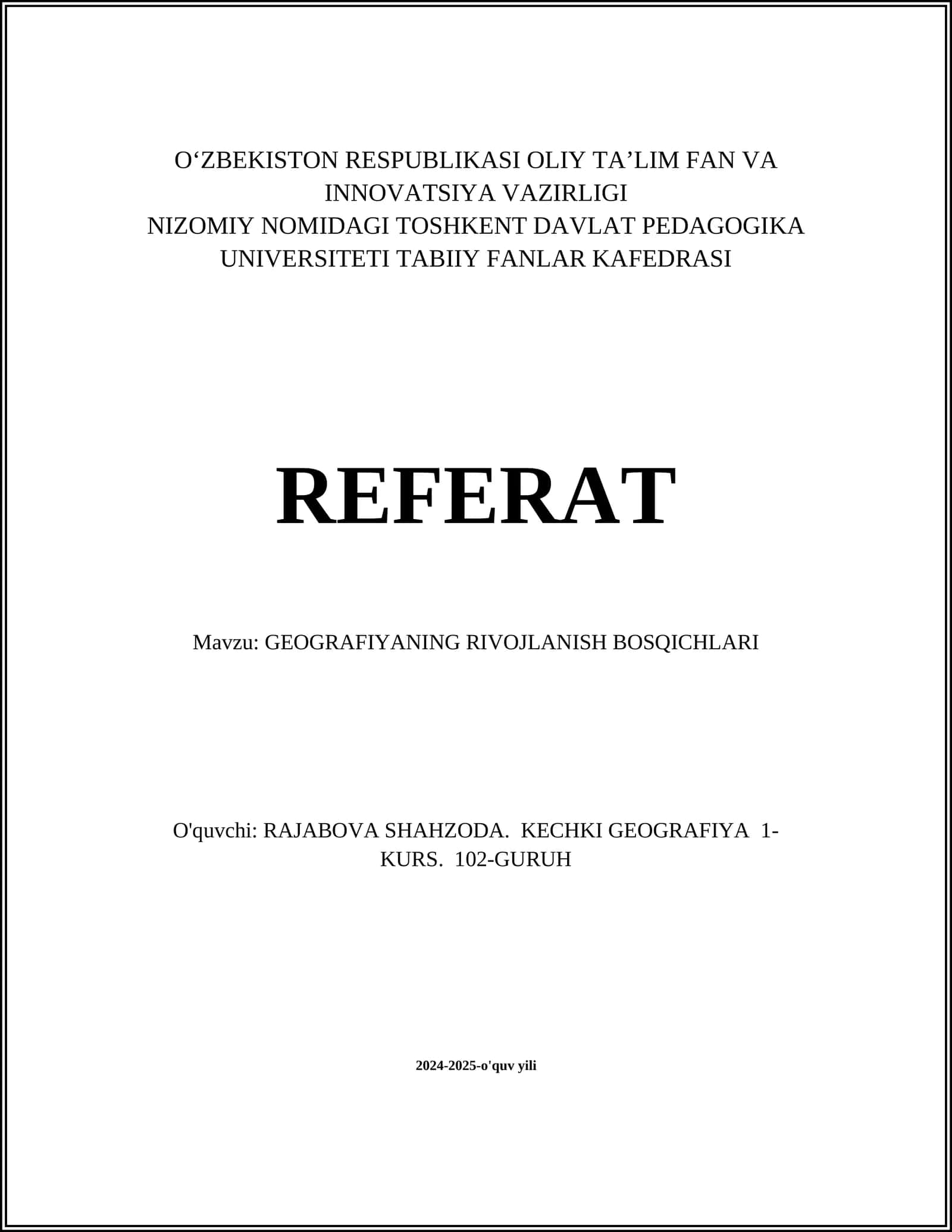 GEOGRAFIYANING RIVOJLANISH BOSQICHLARI