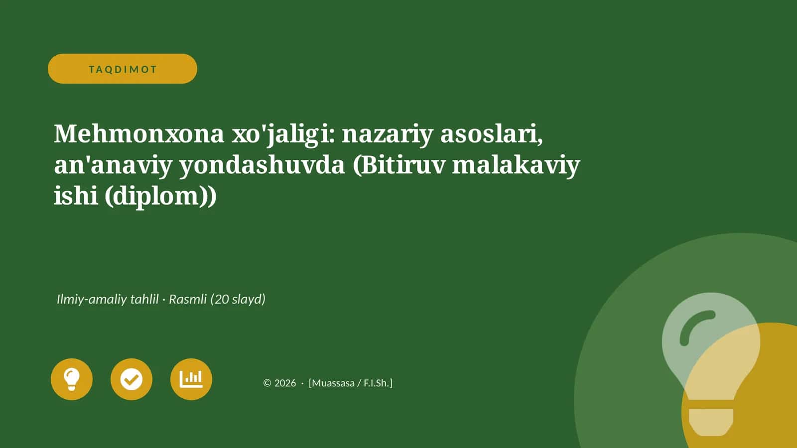 Mehmonxona xo'jaligi: nazariy asoslari, an'anaviy yondashuvda (Bitiruv malakaviy ishi (diplom))