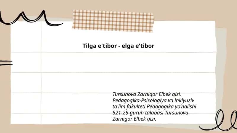 Pedagogika-Psixologiya va inklyuziv ta'lim fakulteti Pedagogika yoʻnalishi 521-25-guruh talabasi
