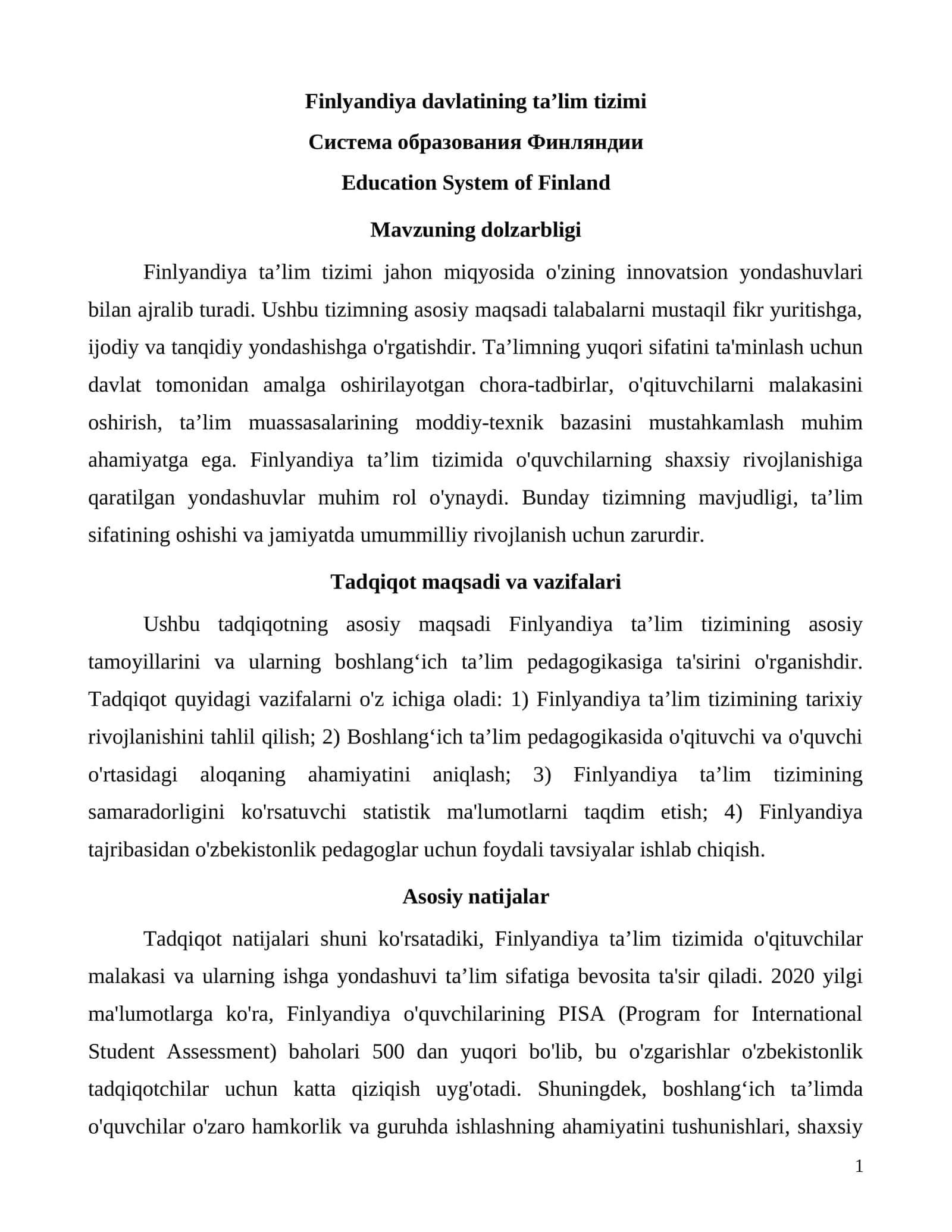 Finlyandiya davlatining taʼlim tizimi