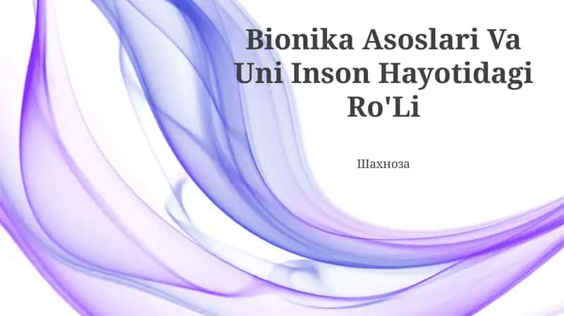 Bionika Asoslari Va Uni Inson Hayotidagi Ro'Li