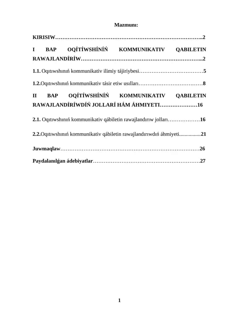 KURS JUMISI OQITIWSHINIŃ KOMMUNIKATIV QABILETIN RAWAJLANDIRIW