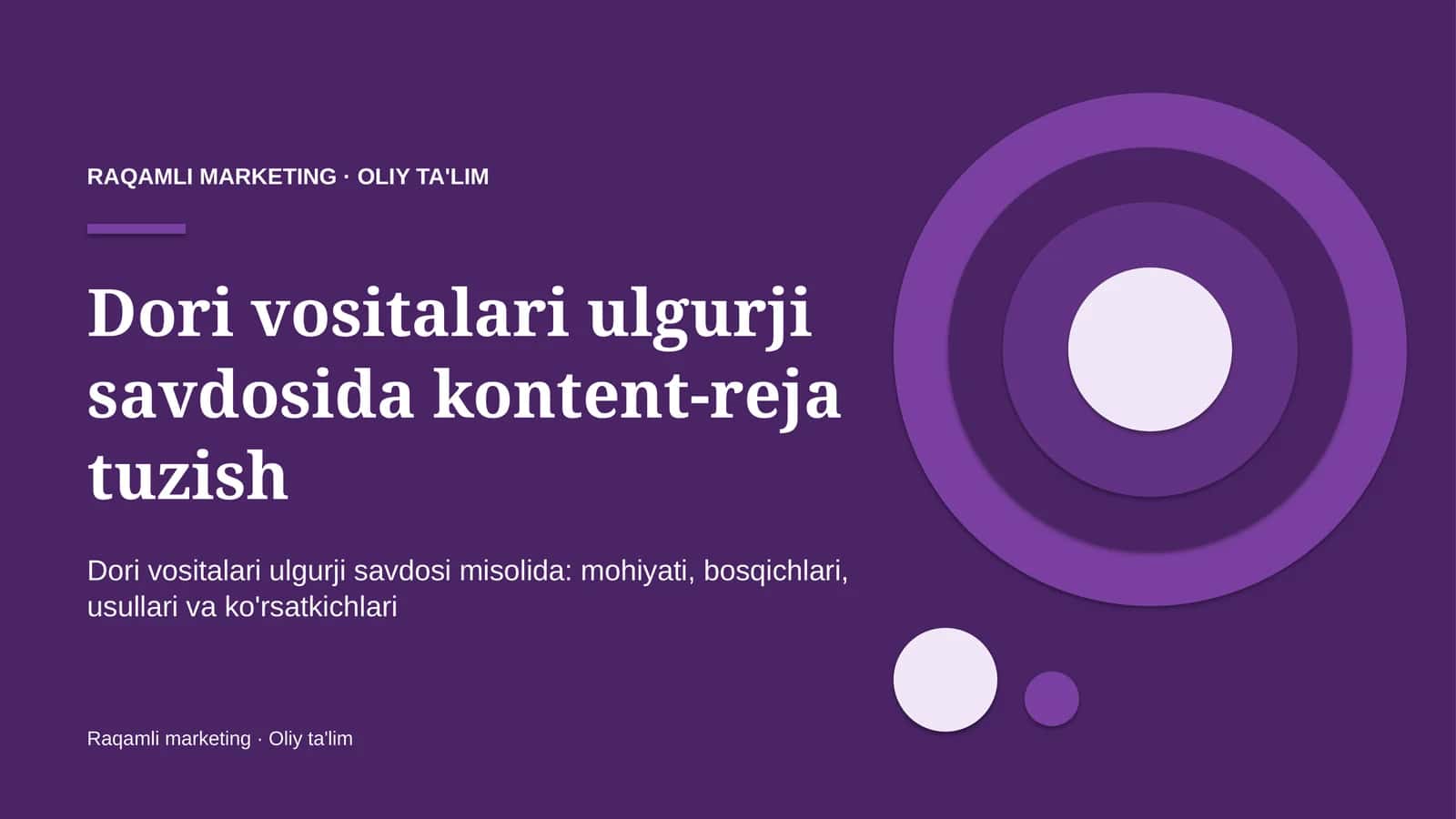 Dori vositalari ulgurji savdosida kontent-reja tuzish