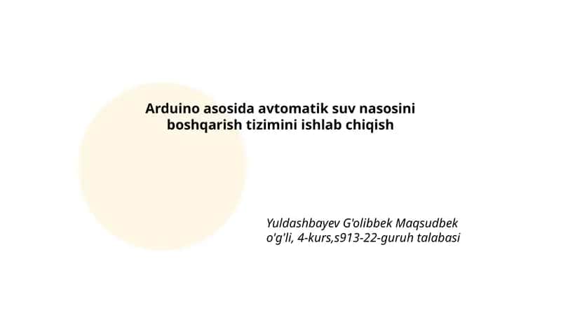 Arduino asosida avtomatik suv nasosini boshqarish tizimi