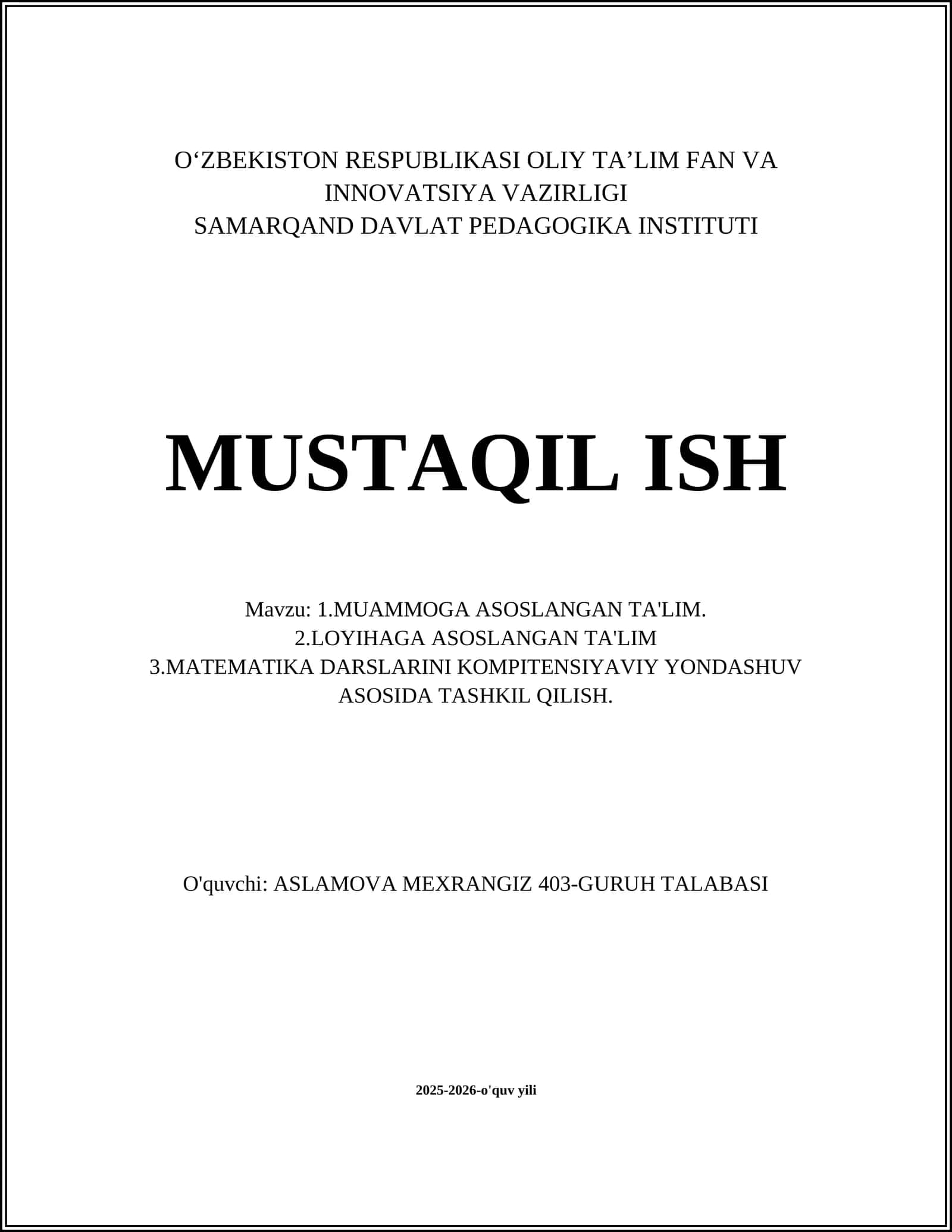 Muammoga asoslangan ta'lim