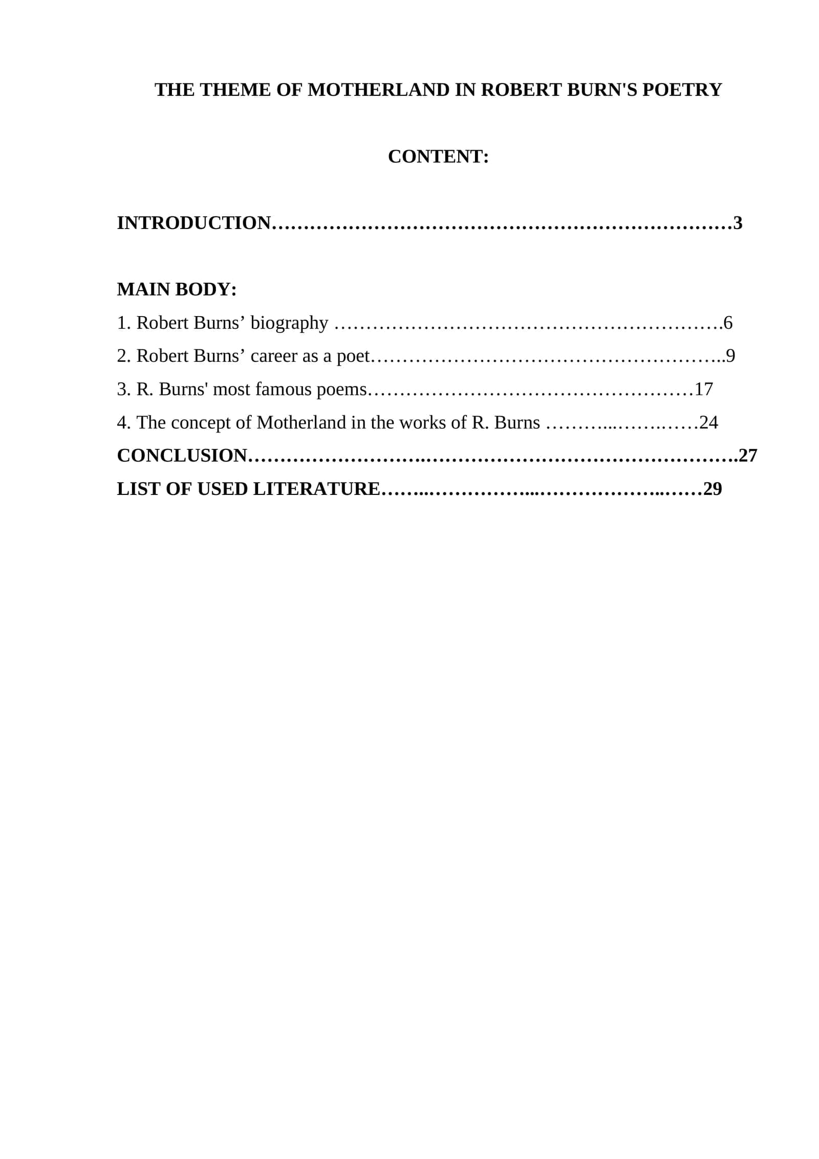 The theme of motherland in Robert Burn's poetry