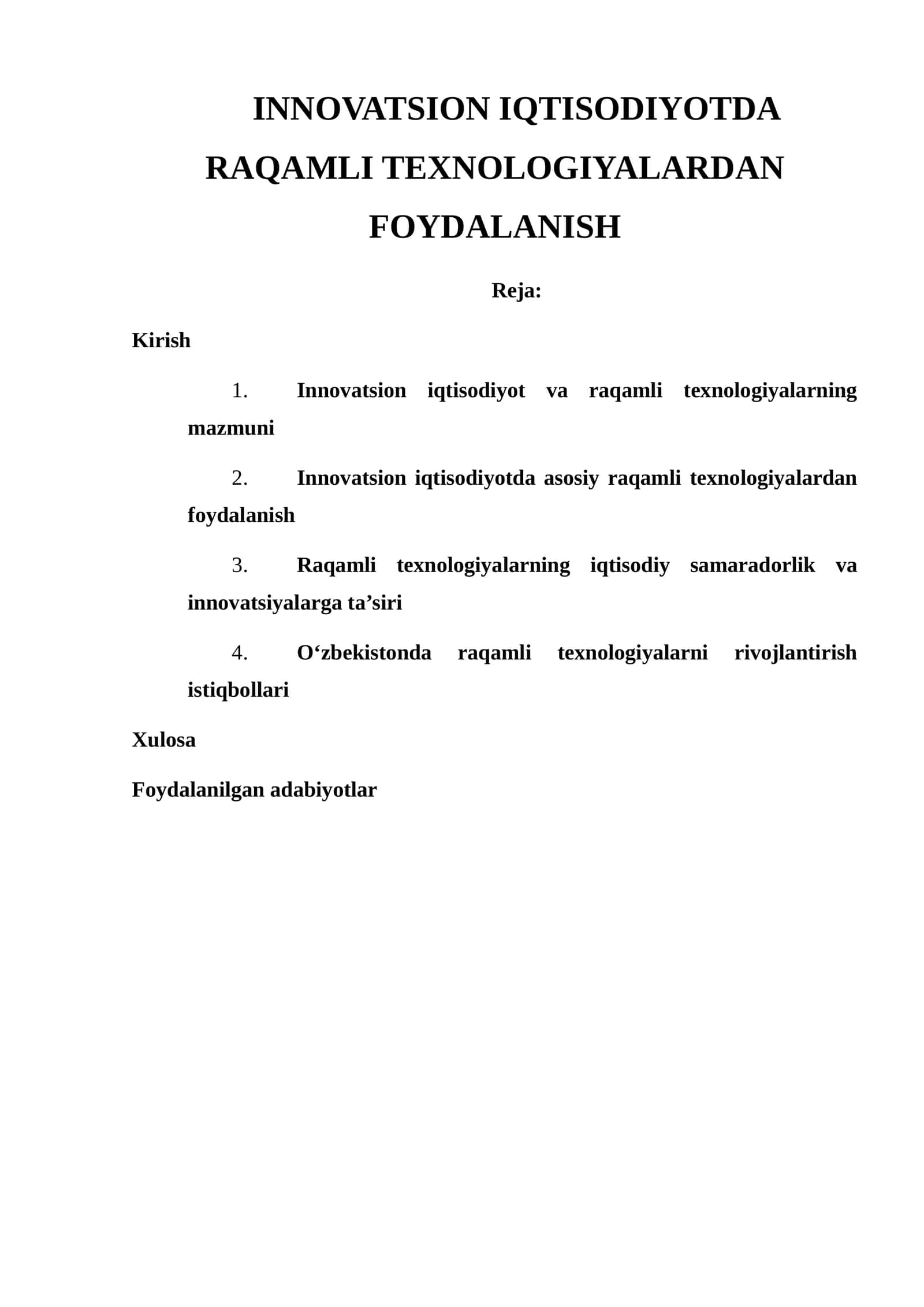 Innovatsion iqtisodiyotda raqamli texnologiyalardan foydalanish