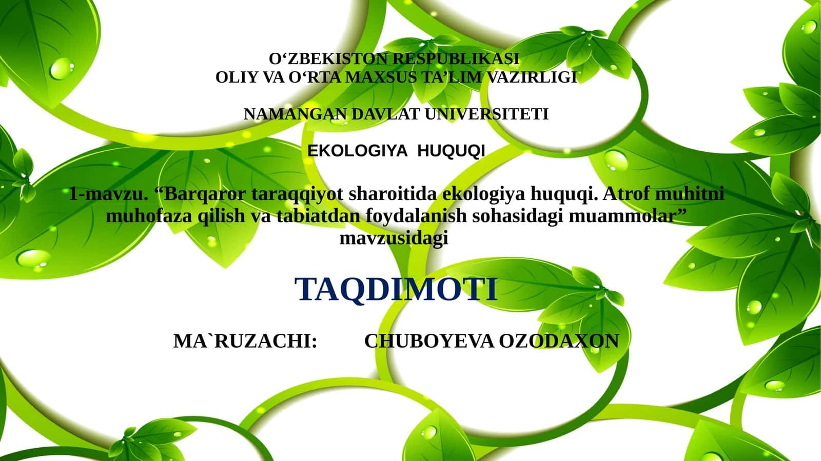 Барқарортараққиёт шароитида экология ҳуқуқи