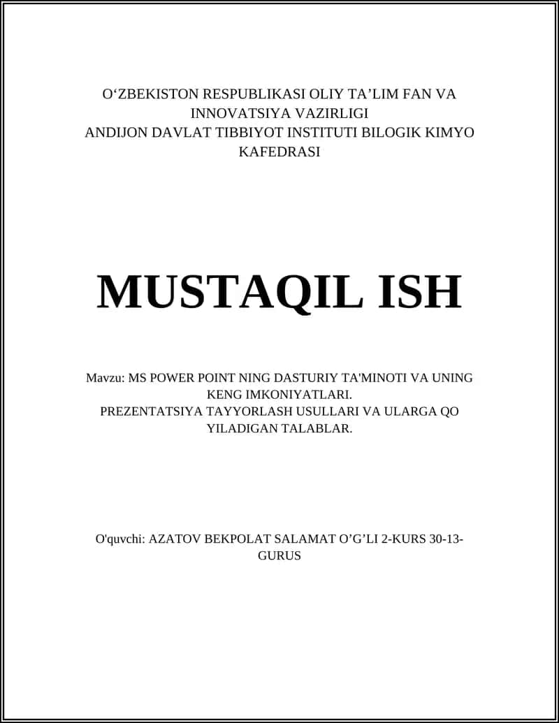 MS POWER POINT NING DASTURIY TA'MINOTI VA UNING KENG IMKONIYATLARI