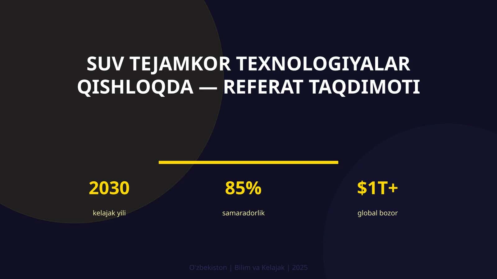 Suv tejamkor texnologiyalar qishloqda — referat taqdimoti