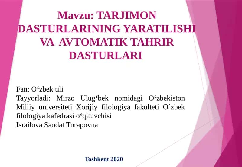 TARJIMON DASTURLARINING YARATILISHI VA AVTOMATIK TAHRIR DASTURLARI