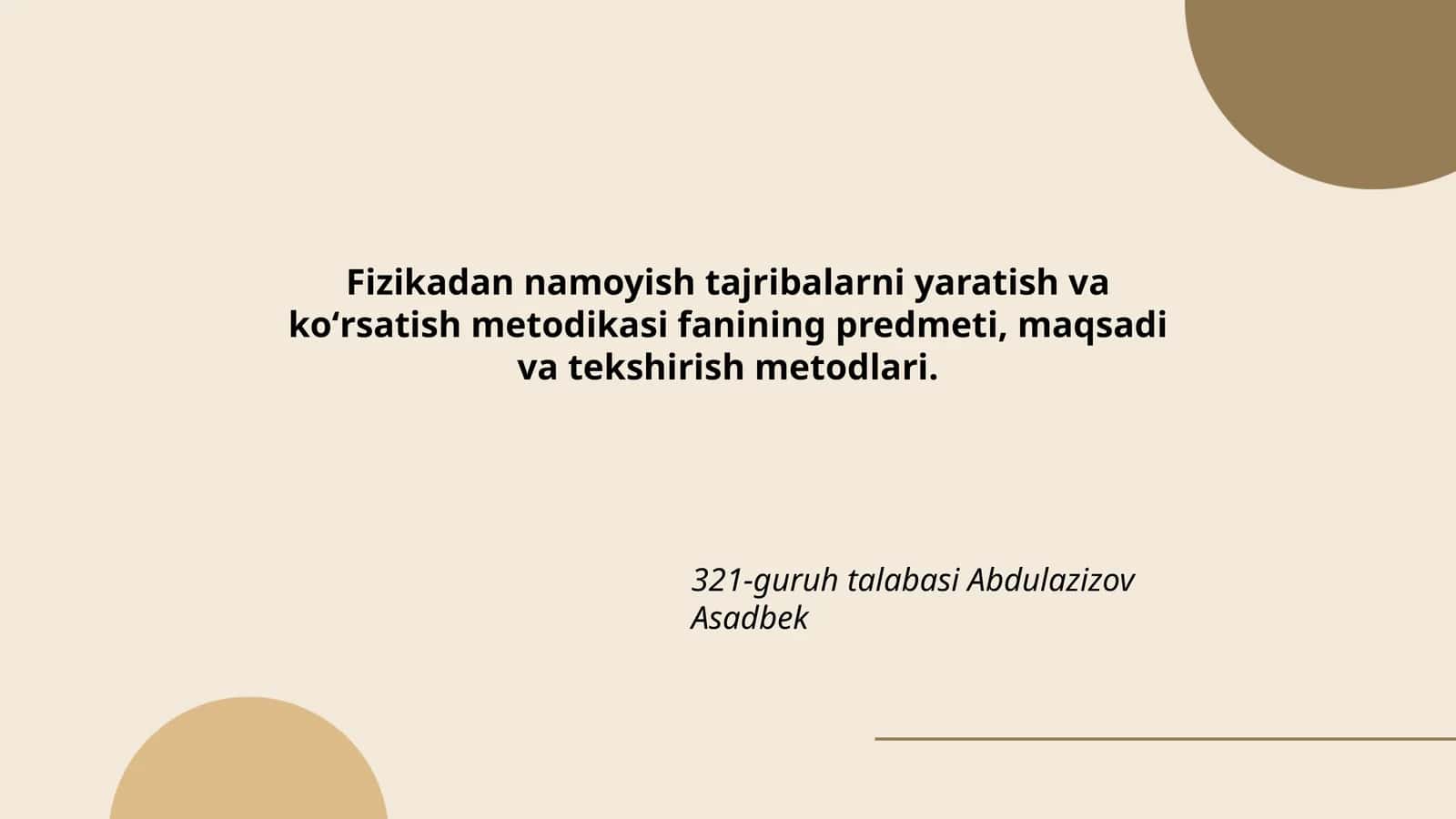 Fizikadan namoyish tajribalarni yaratish va koʻrsatish metodikasi