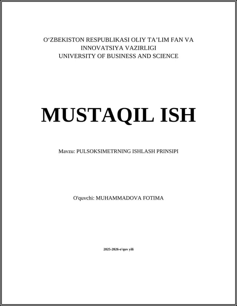 PULSOKSIMETRNING ISHLASH PRINSIPI