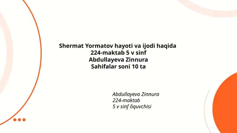 Shermat Yormatov hayoti va ijodi haqida