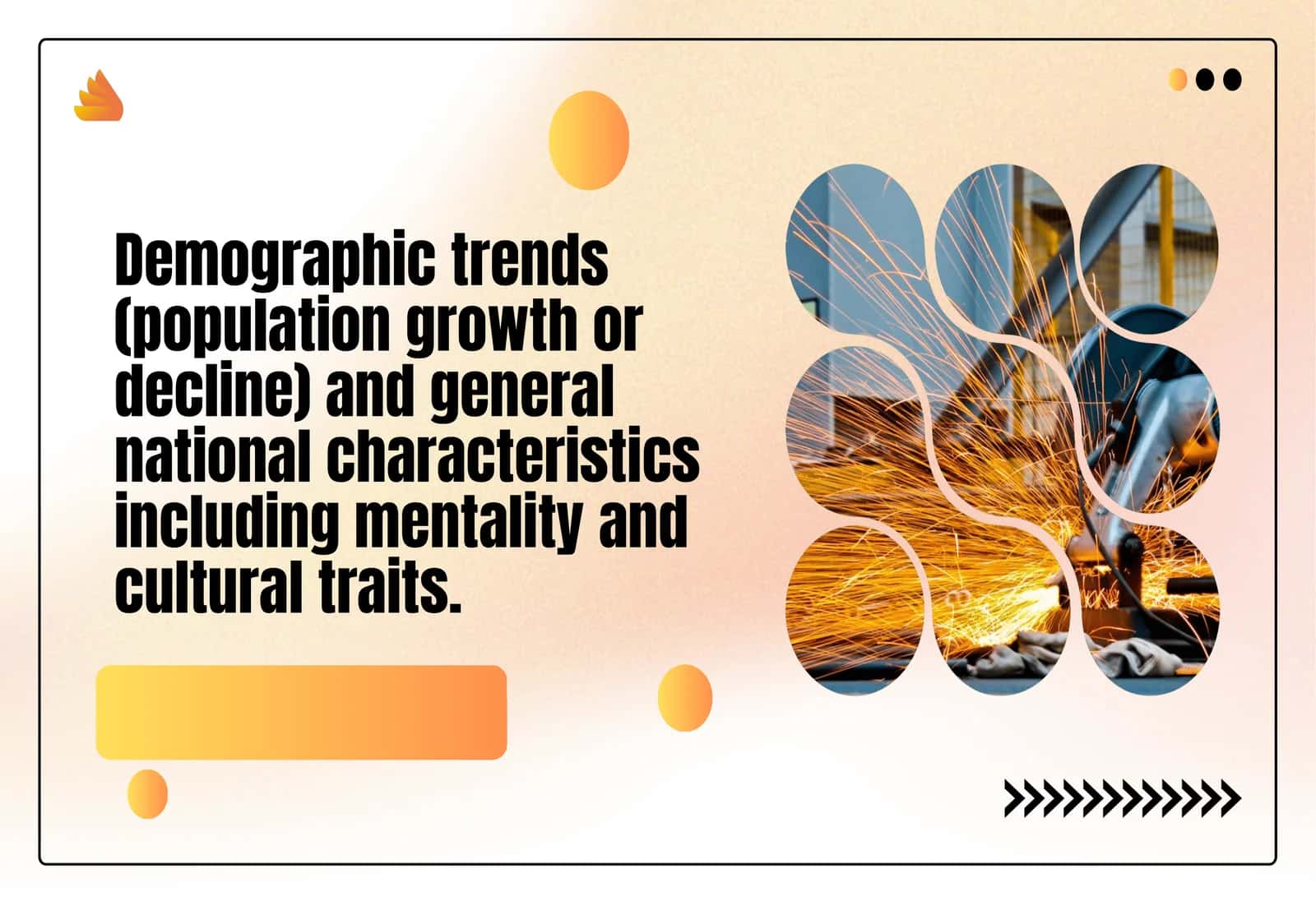 Demographic trends (population growth or decline) and general national characteristics including mentality and cultural traits.