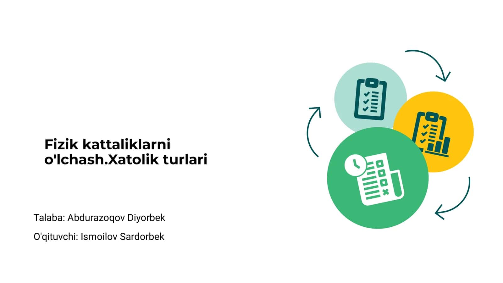 Fizik kattaliklarni o'lchash.Xatolik turlari