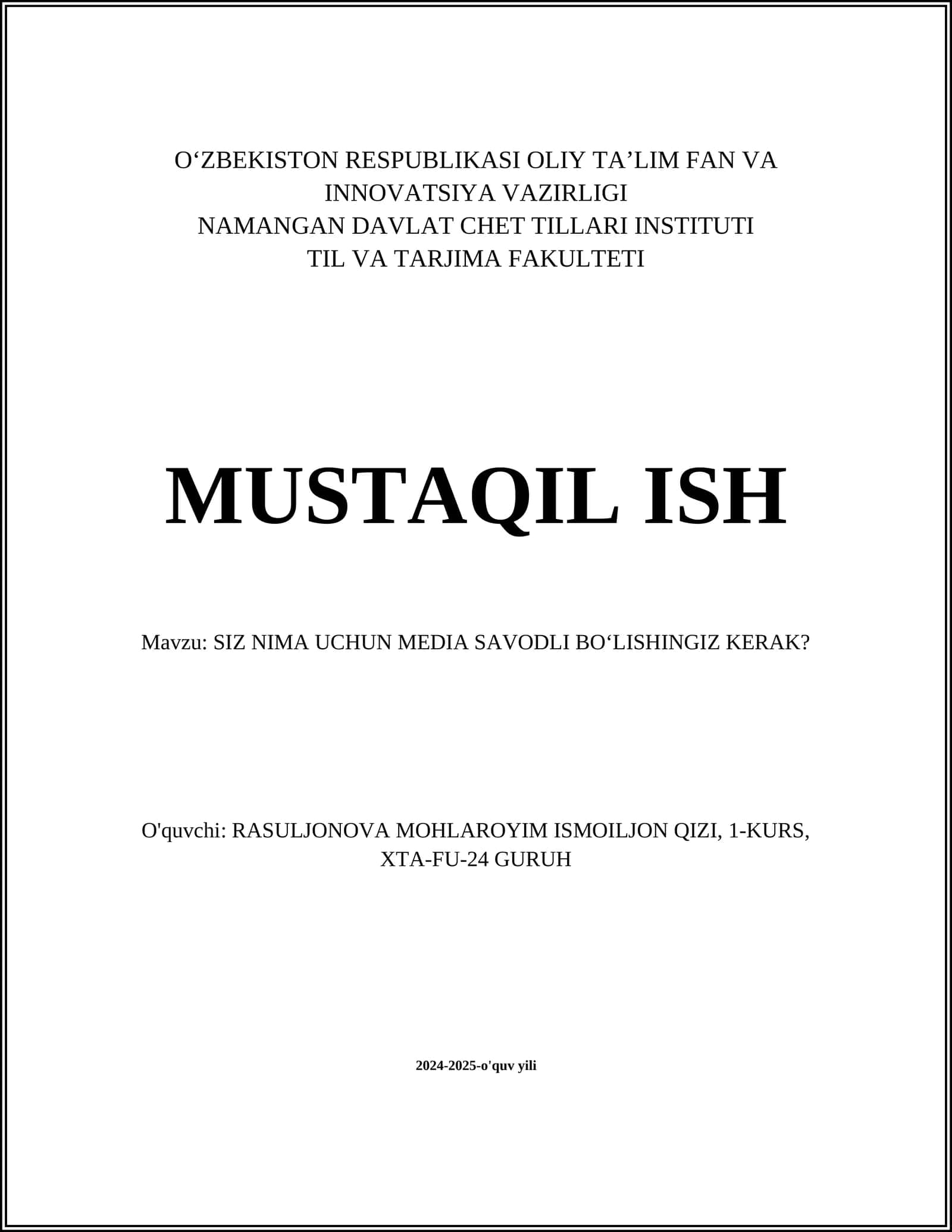 SIZ NIMA UCHUN MEDIA SAVODLI BOʻLISHINGIZ KERAK?