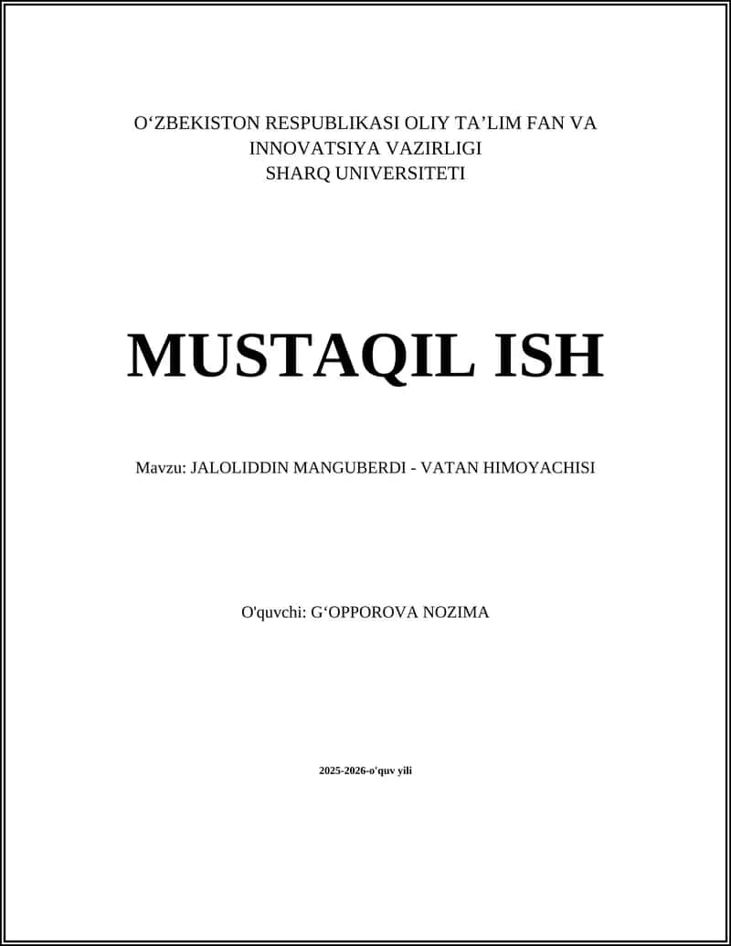 JALOLIDDIN MANGUBERDI - VATAN HIMOYACHISI