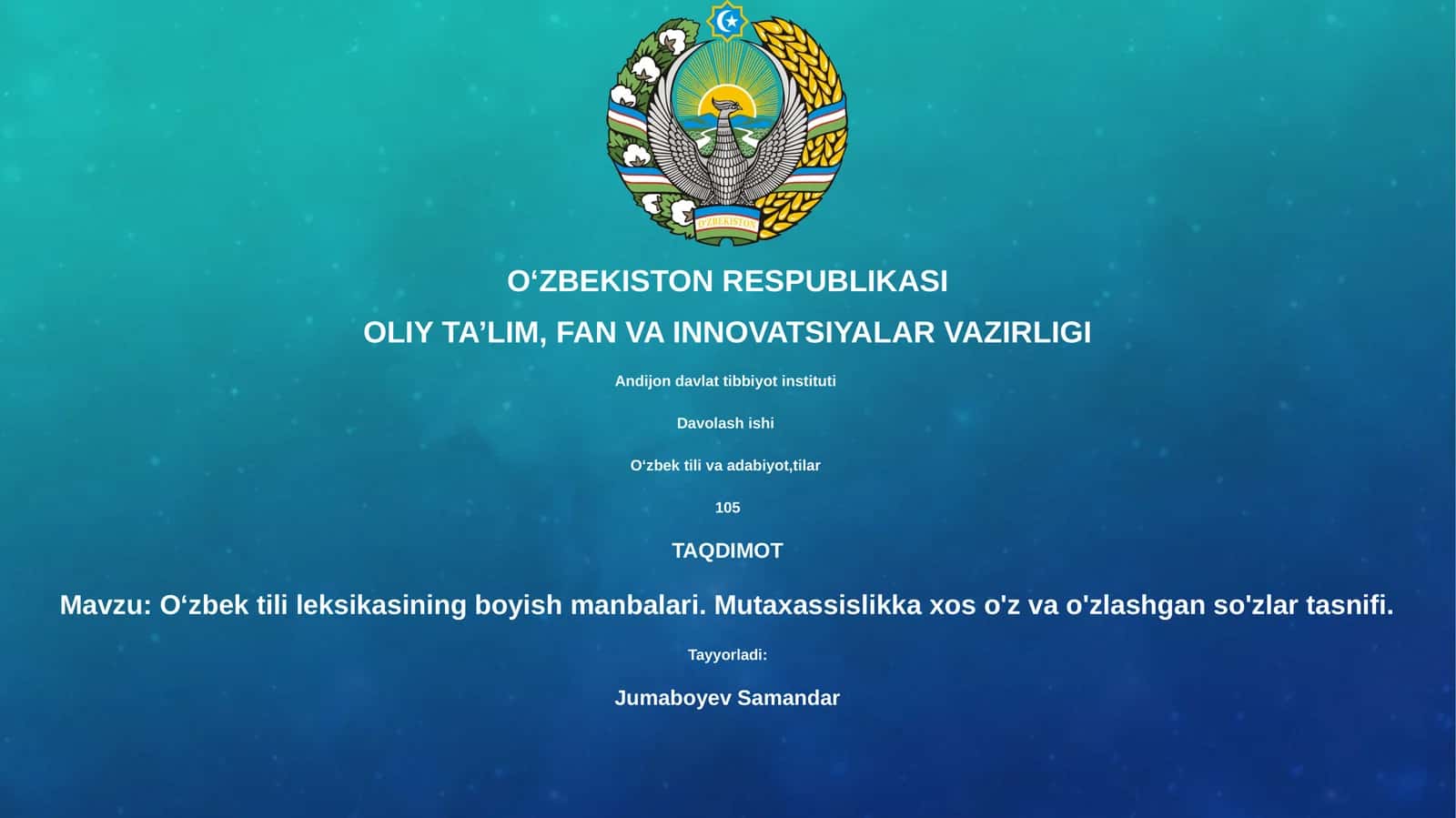 Oʻzbek tili leksikasining boyish manbalari. Mutaxassislikka xos o'z va o'zlashgan so'zlar tasnifi