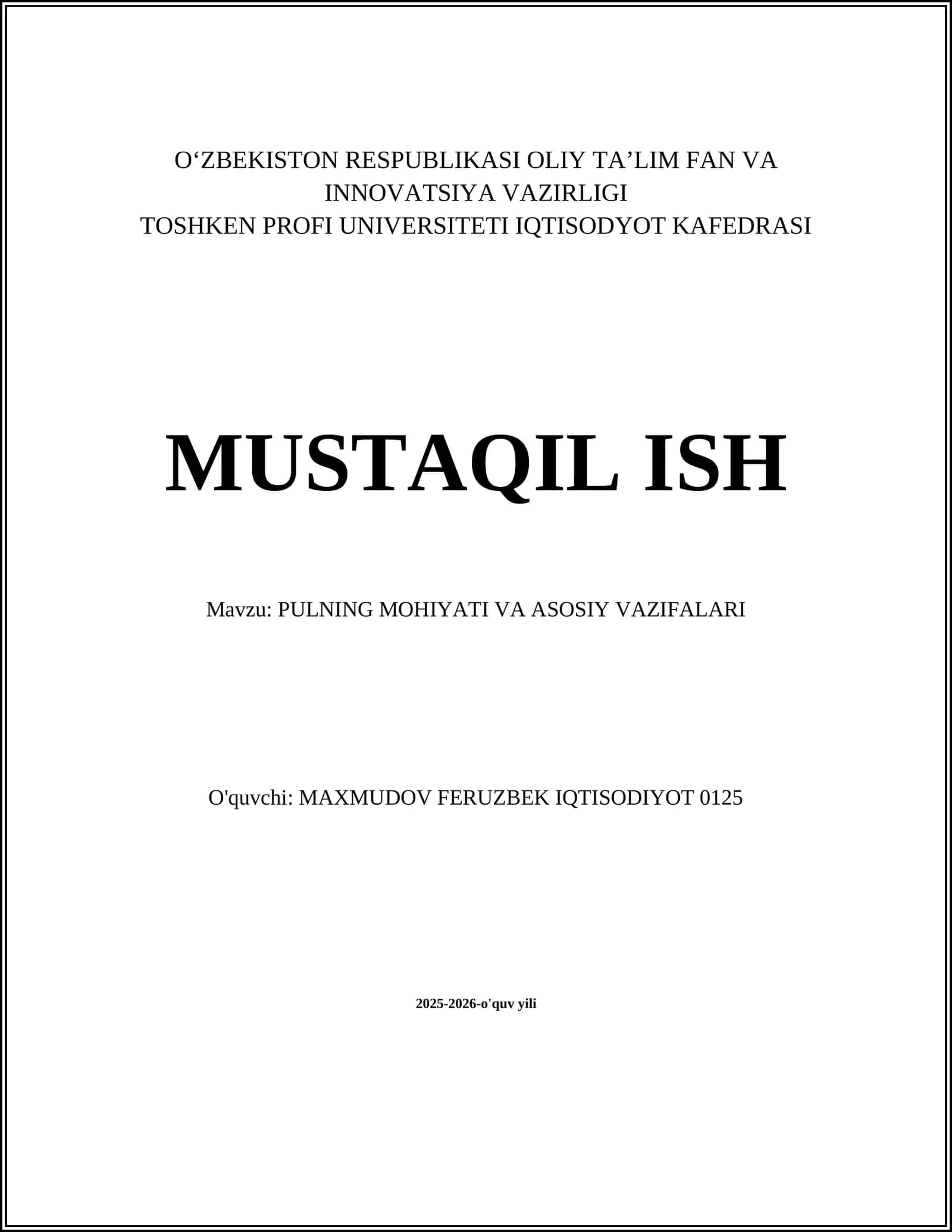 Pulning Mohiyati va Asosiy Vazifalari